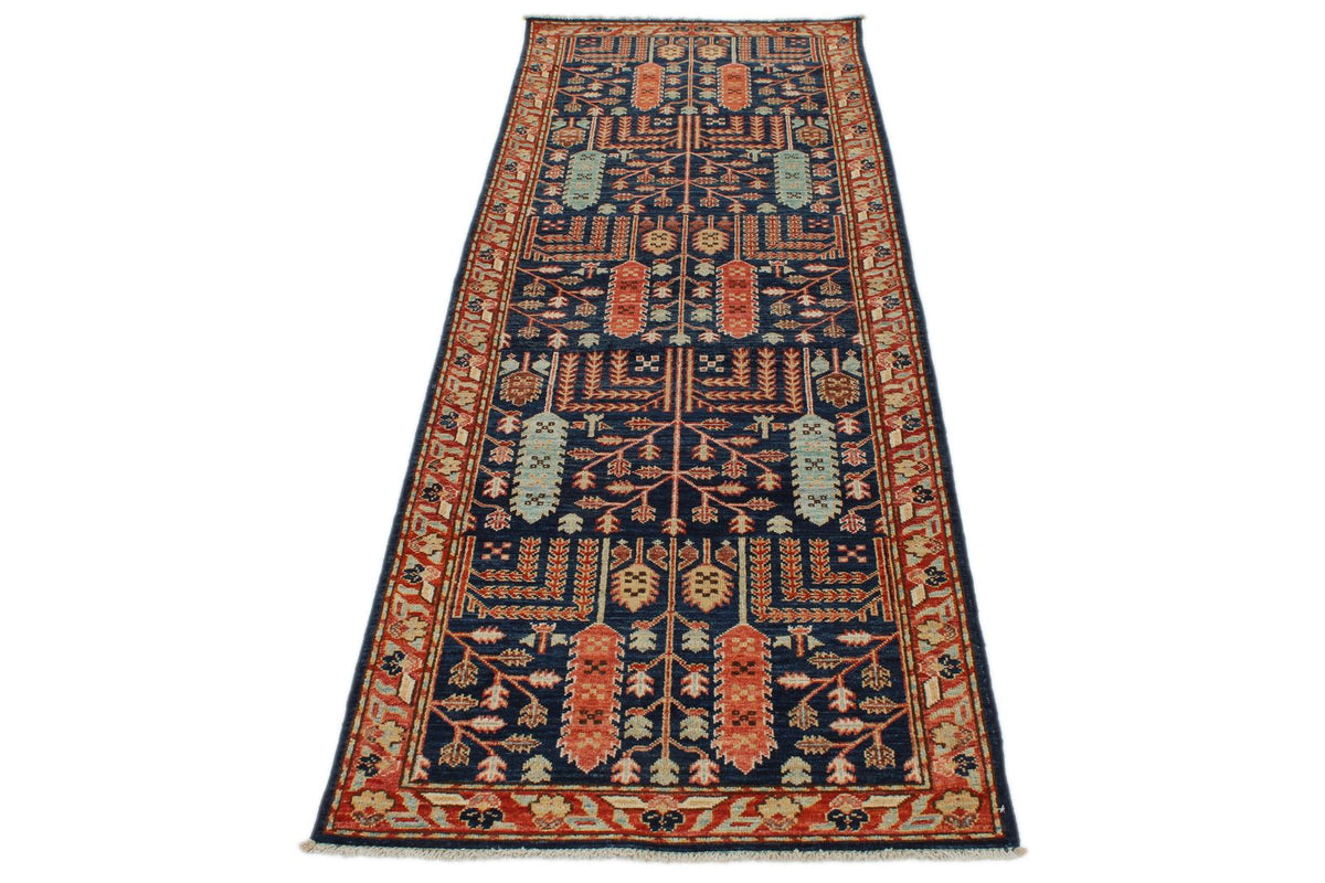 3x8 Navy and Rust Anatolian Traditional Runner