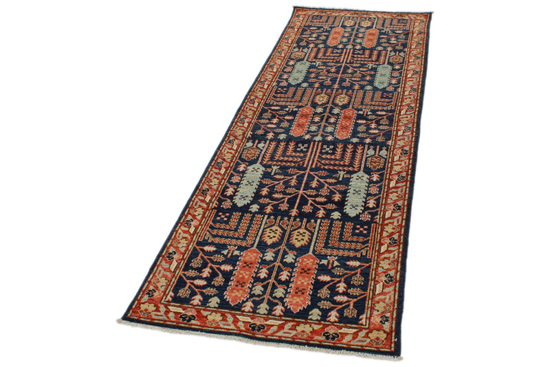 3x8 Navy and Rust Anatolian Traditional Runner