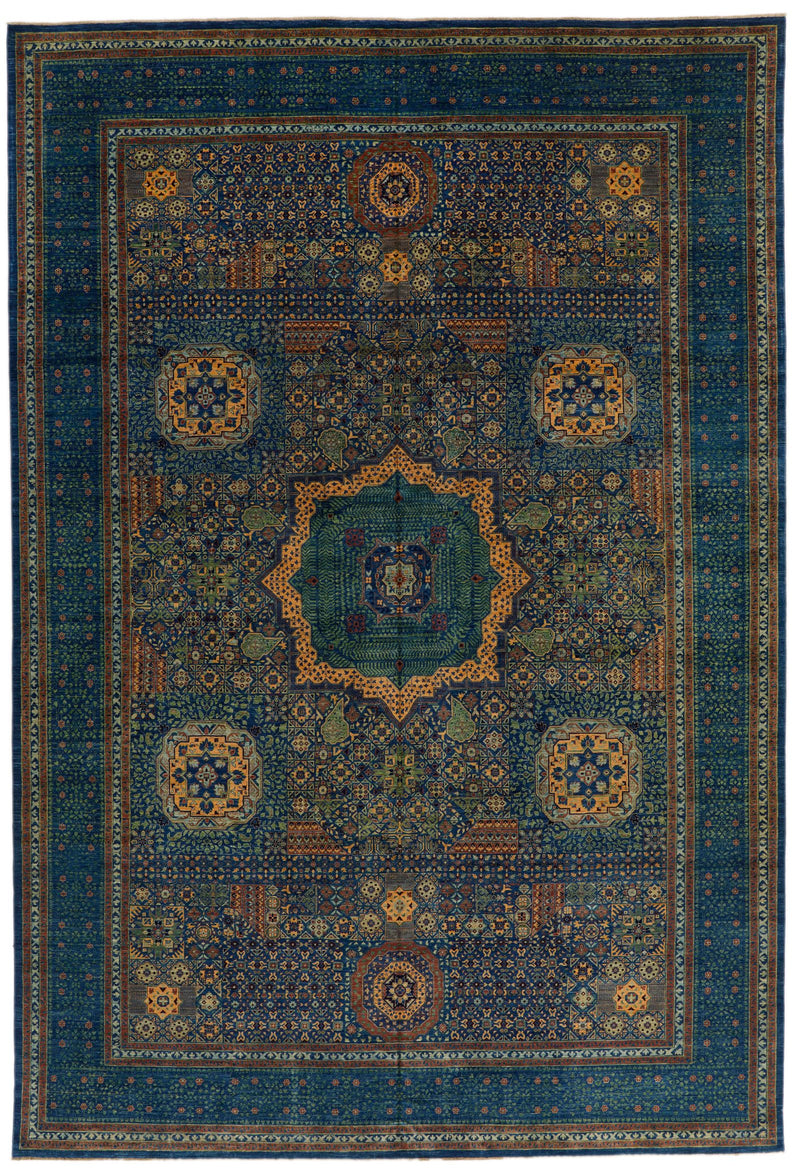 12x17 Navy and Multicolor Turkish Tribal Rug