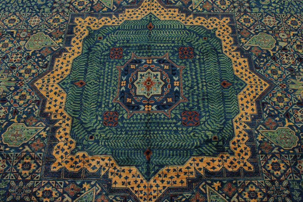 12x17 Navy and Multicolor Turkish Tribal Rug