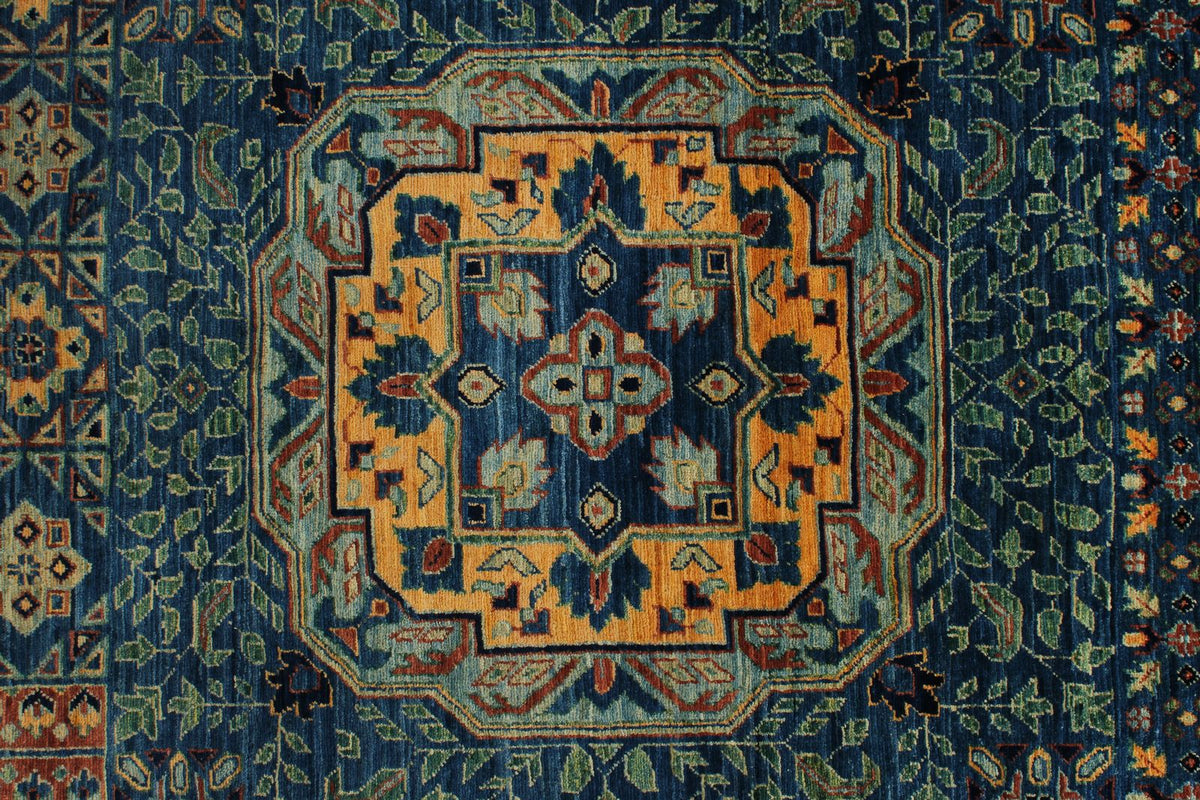 12x17 Navy and Multicolor Turkish Tribal Rug