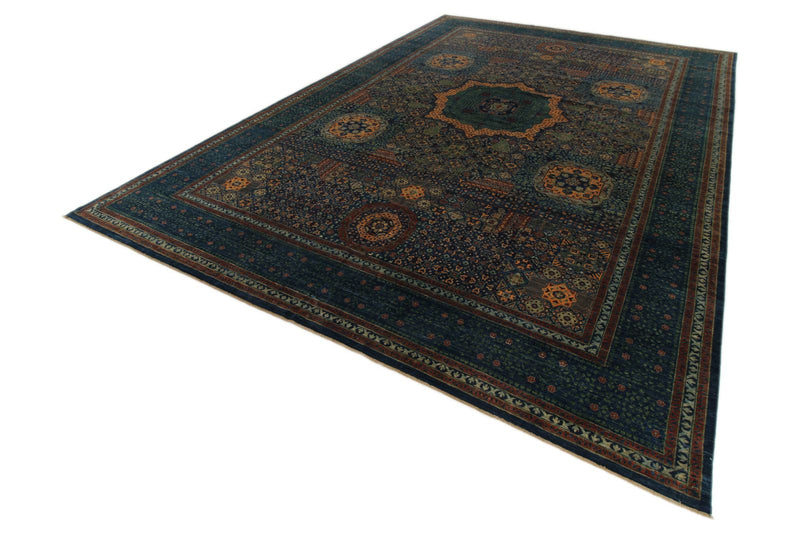 12x17 Navy and Multicolor Turkish Tribal Rug