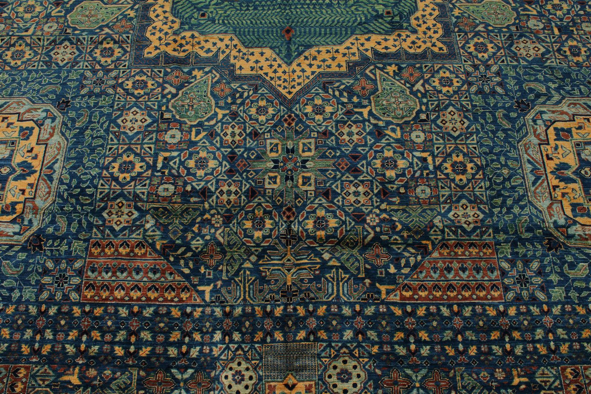 12x17 Navy and Multicolor Turkish Tribal Rug