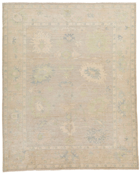 9x11 Beige and Ivory Turkish Oushak Rug