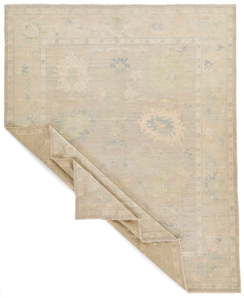 9x11 Beige and Ivory Turkish Oushak Rug