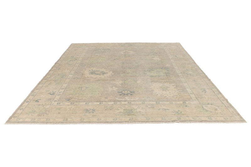 9x11 Beige and Ivory Turkish Oushak Rug