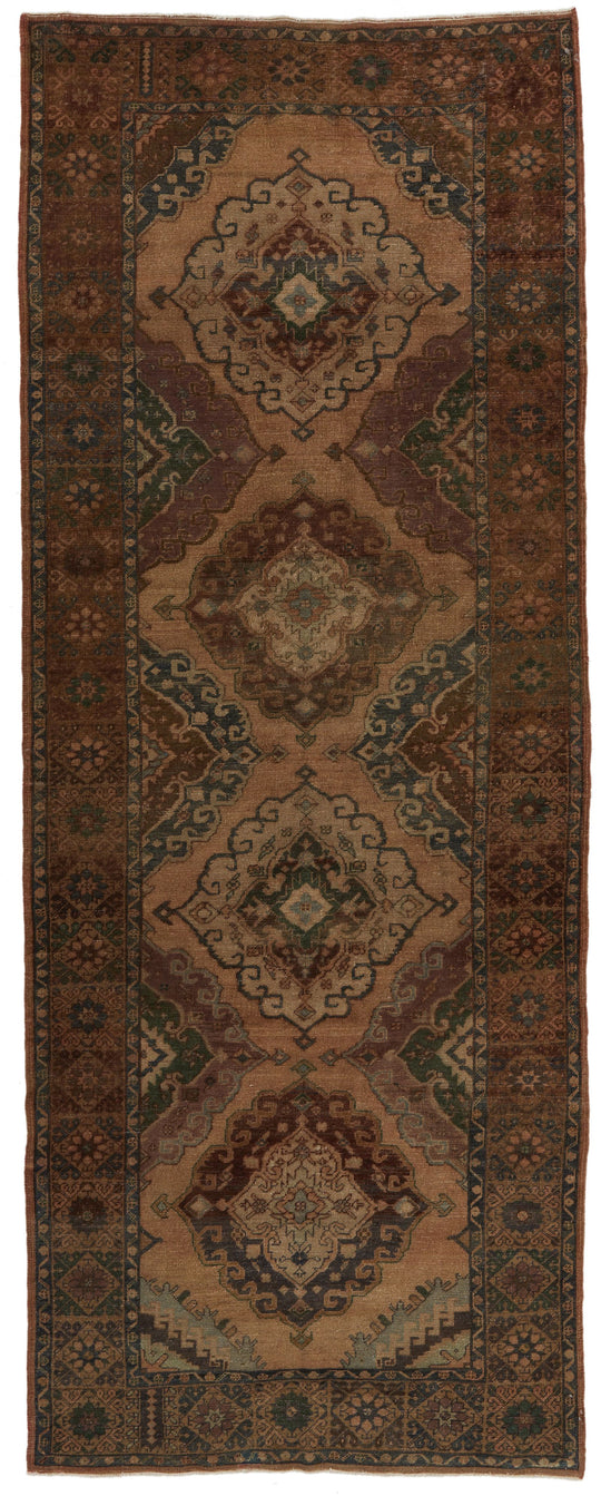 5x13 Beige and Brown Turkish Tribal Runner
