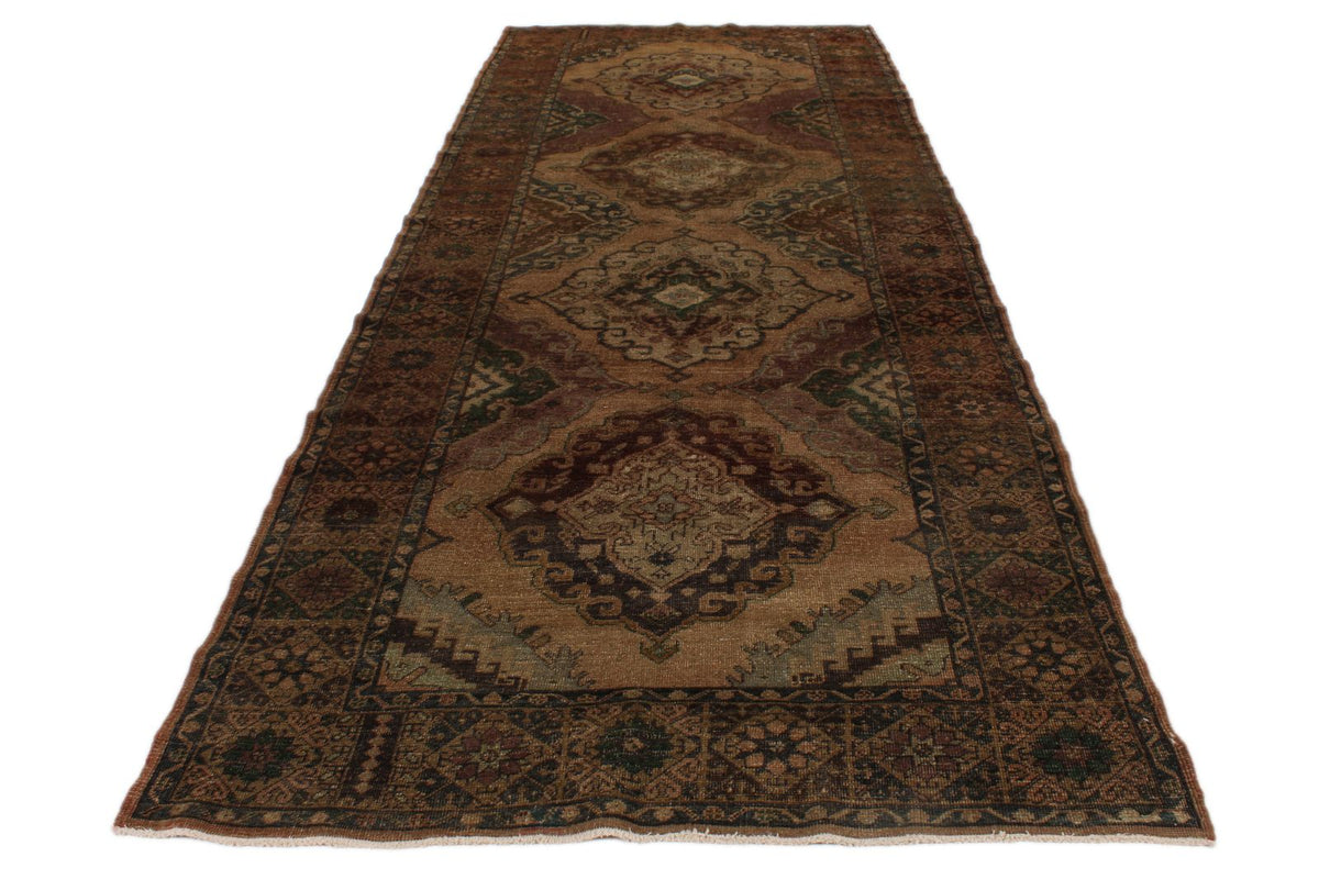 5x13 Beige and Brown Turkish Tribal Runner