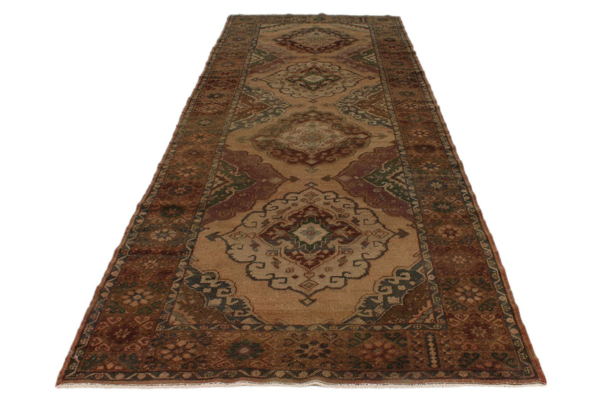 5x13 Beige and Brown Turkish Tribal Runner