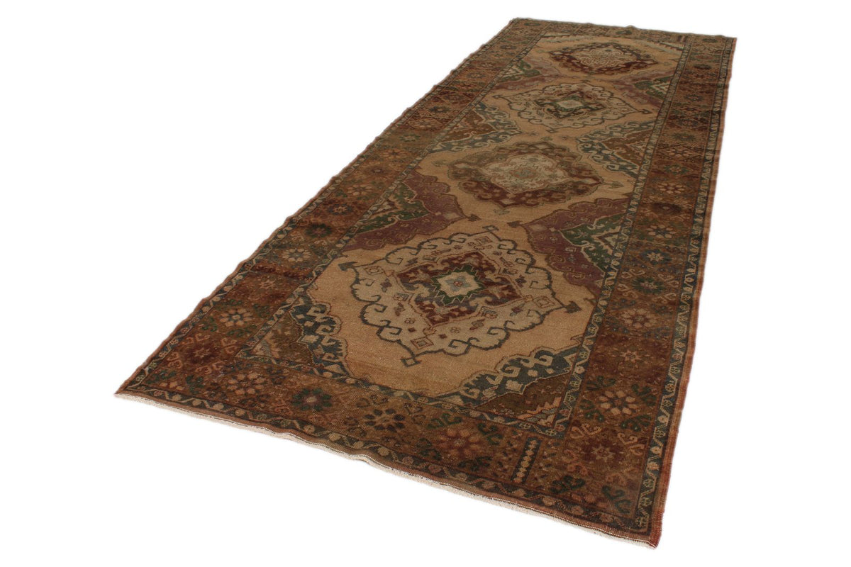 5x13 Beige and Brown Turkish Tribal Runner