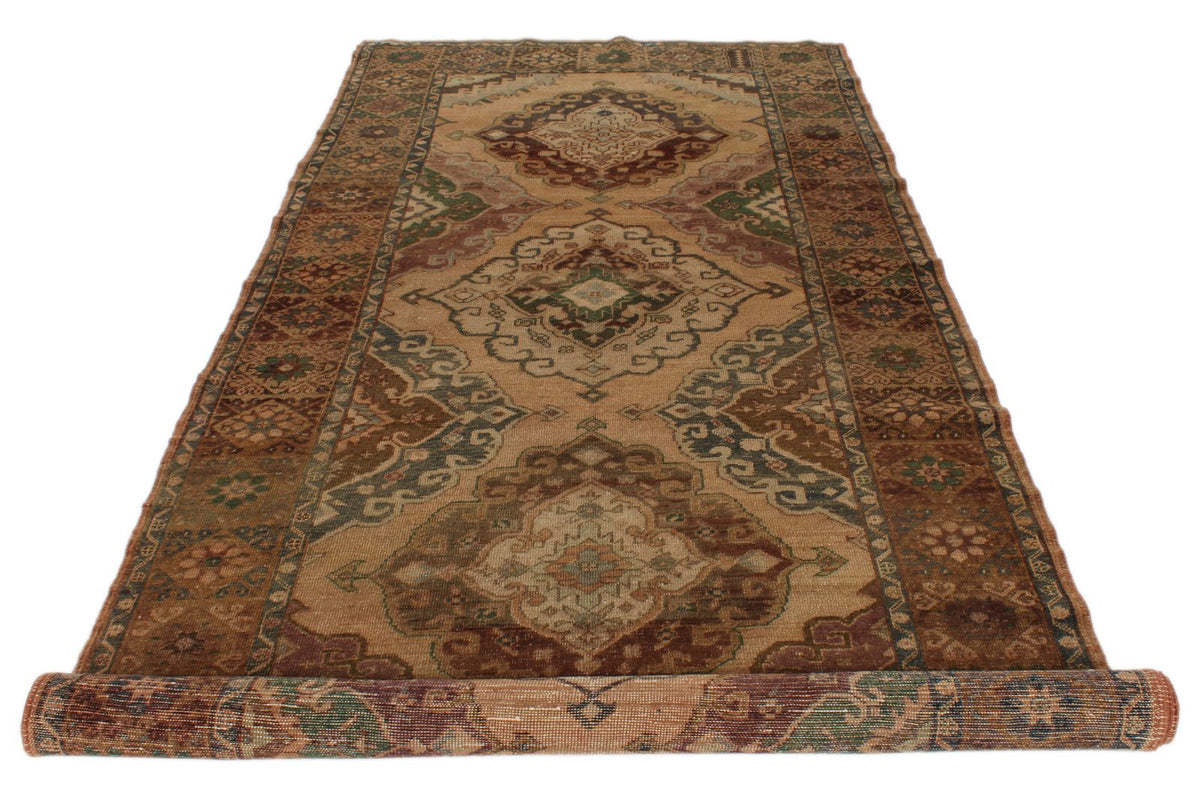 5x13 Beige and Brown Turkish Tribal Runner