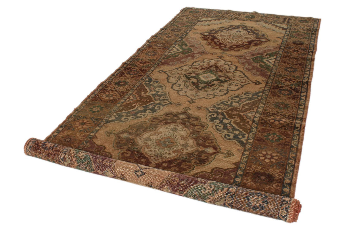5x13 Beige and Brown Turkish Tribal Runner