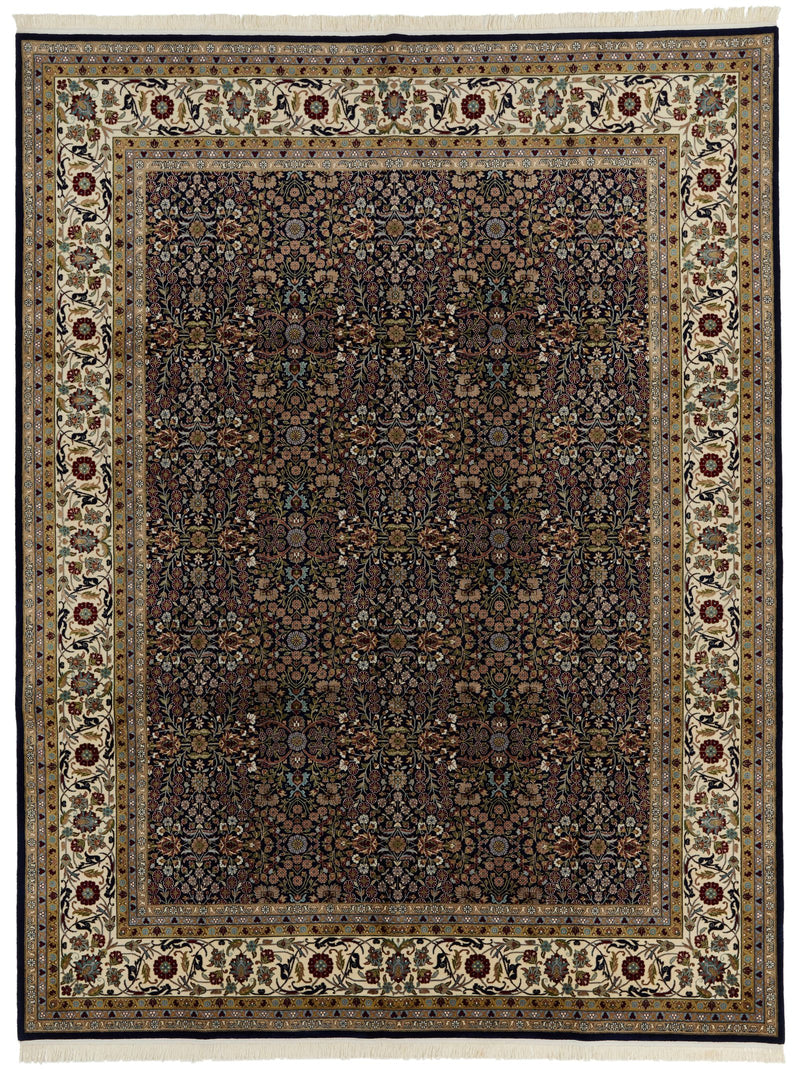 9x12 Navy and Ivory Turkish Silk Rug