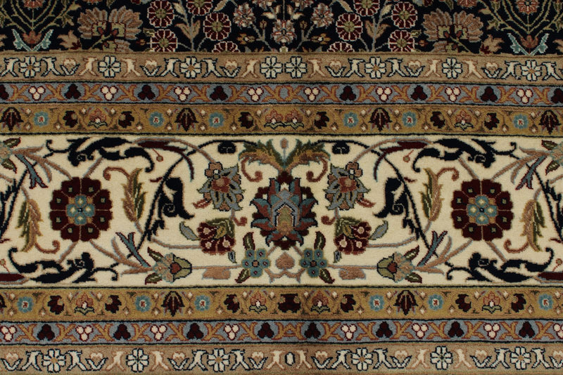 9x12 Navy and Ivory Turkish Silk Rug