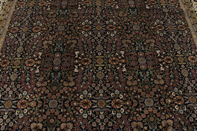 9x12 Navy and Ivory Turkish Silk Rug