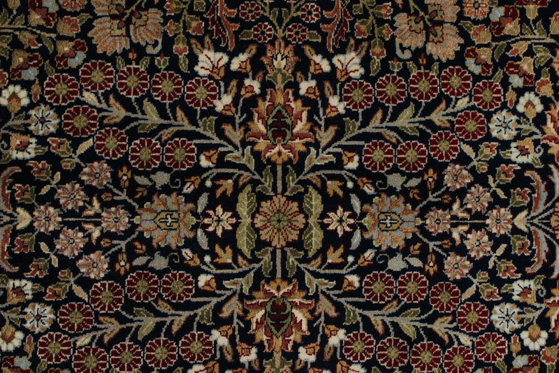 9x12 Navy and Ivory Turkish Silk Rug