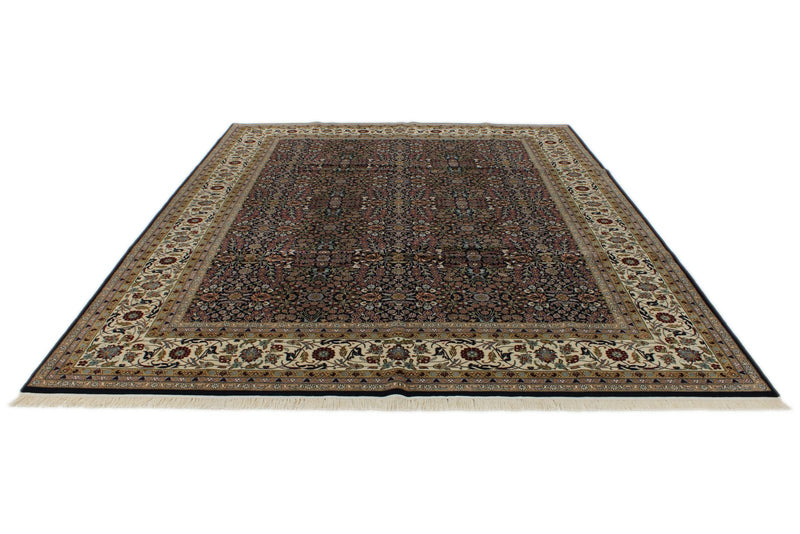 9x12 Navy and Ivory Turkish Silk Rug