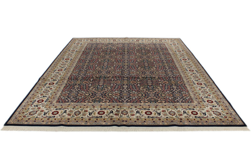 9x12 Navy and Ivory Turkish Silk Rug