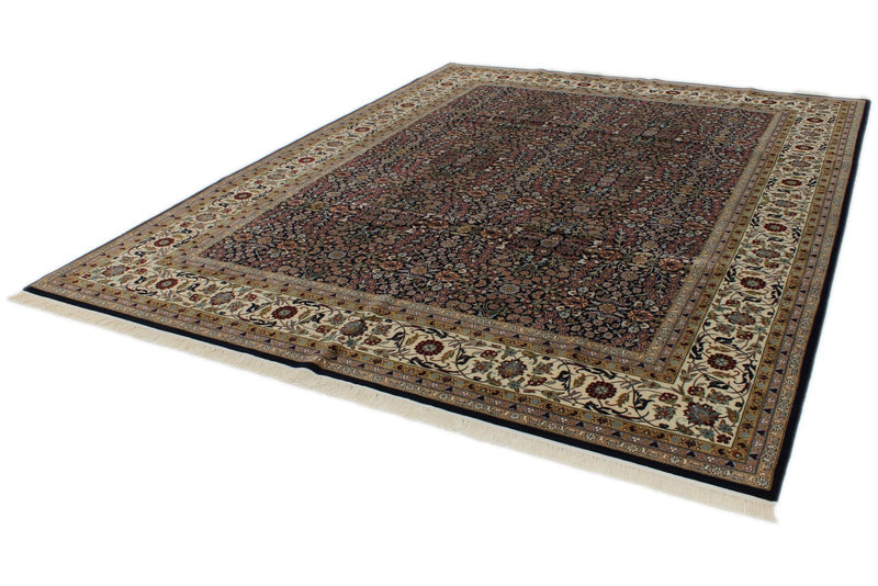 9x12 Navy and Ivory Turkish Silk Rug