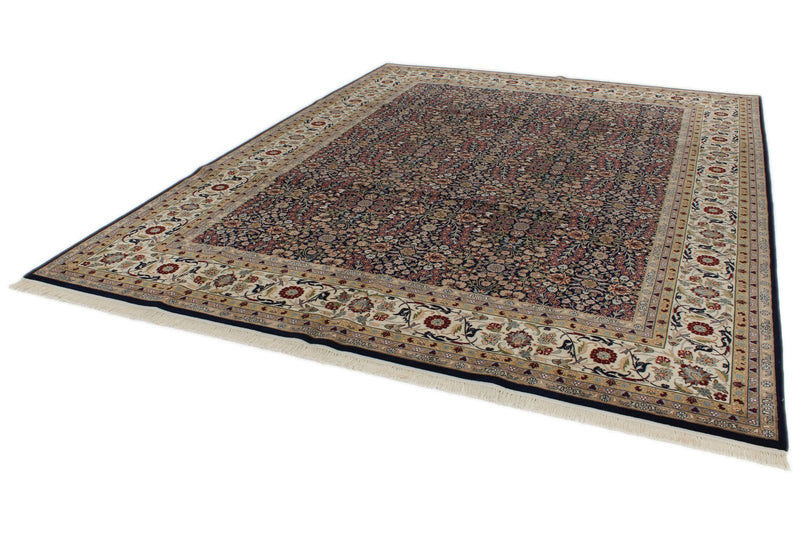 9x12 Navy and Ivory Turkish Silk Rug