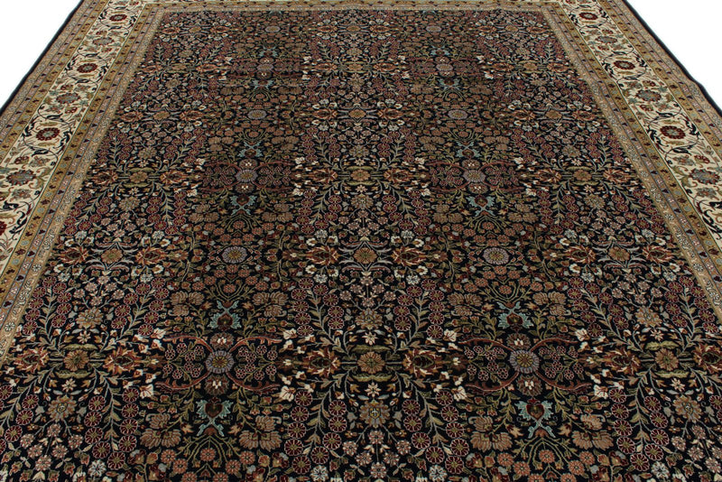 9x12 Navy and Ivory Turkish Silk Rug