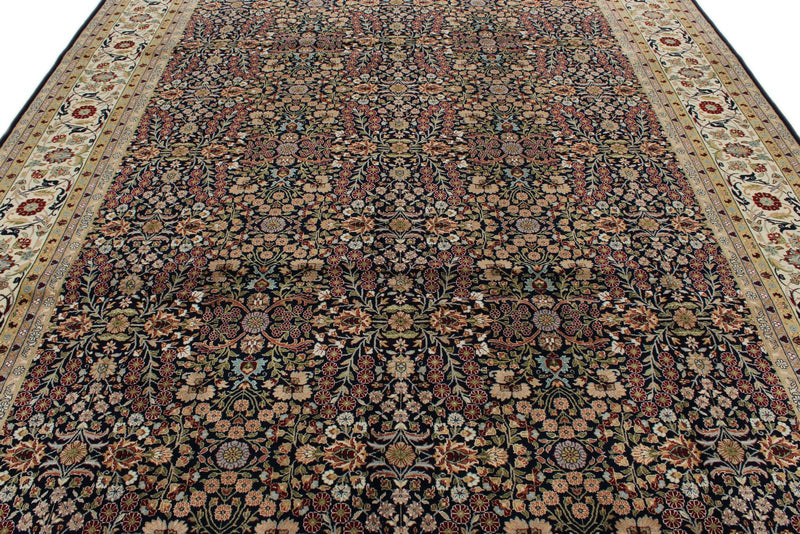 9x12 Navy and Ivory Turkish Silk Rug