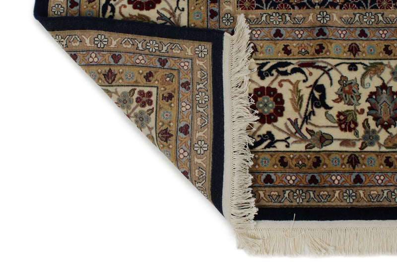 9x12 Navy and Ivory Turkish Silk Rug