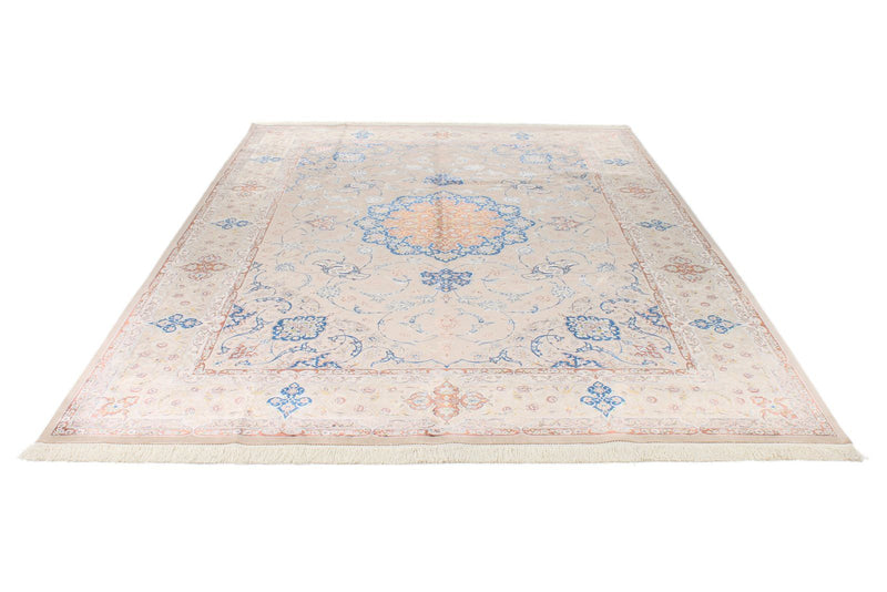 8x12 Beige and Light Blue Turkish Silk Rug