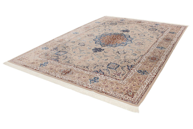 8x12 Beige and Light Blue Turkish Silk Rug