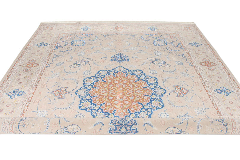 8x12 Beige and Light Blue Turkish Silk Rug