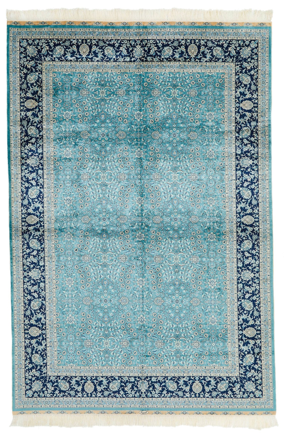 6x9 Blue and Navy Turkish Silk Rug