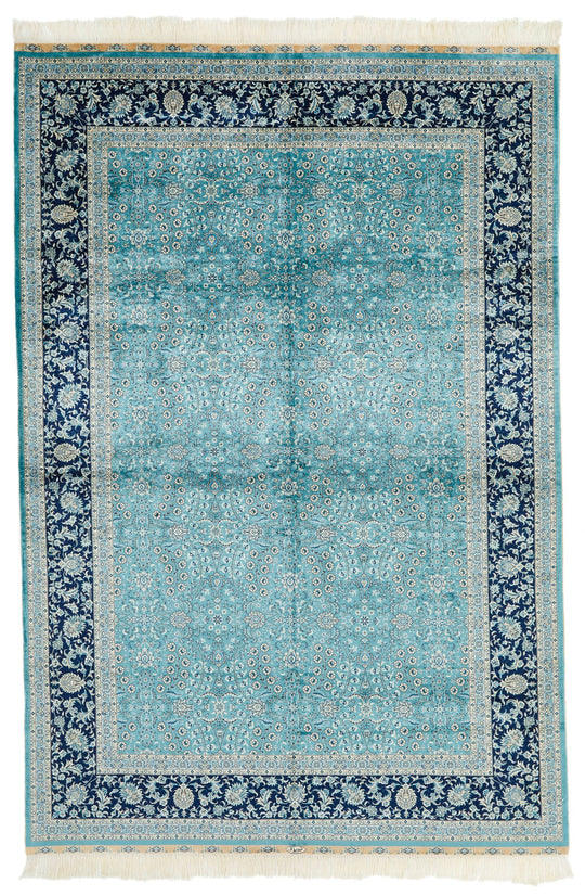 6x9 Blue and Navy Turkish Silk Rug