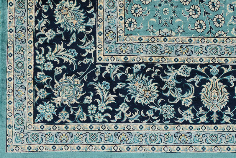 6x9 Blue and Navy Turkish Silk Rug