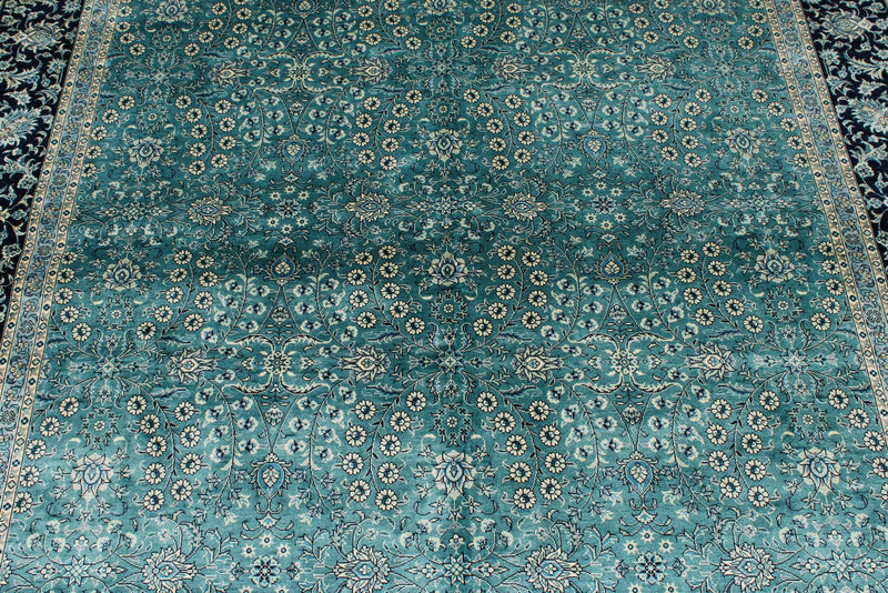 6x9 Blue and Navy Turkish Silk Rug