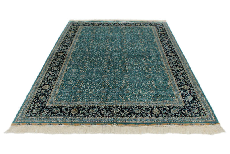 6x9 Blue and Navy Turkish Silk Rug