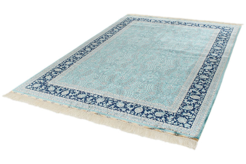 6x9 Blue and Navy Turkish Silk Rug