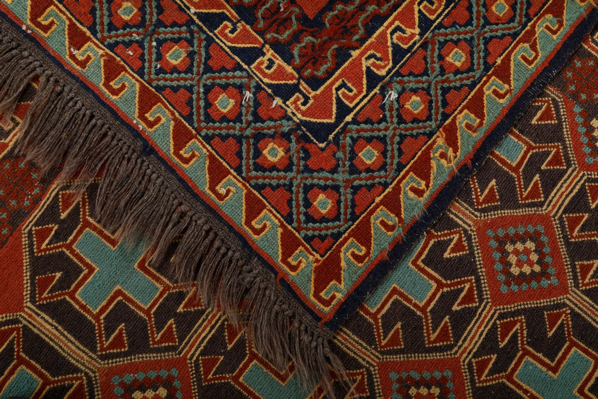 7x9 Brown and Red Turkish Patchwork Rug