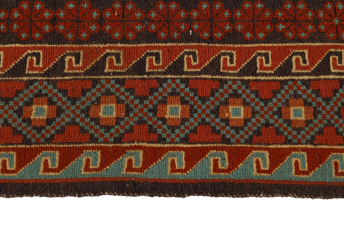 7x9 Brown and Red Turkish Patchwork Rug