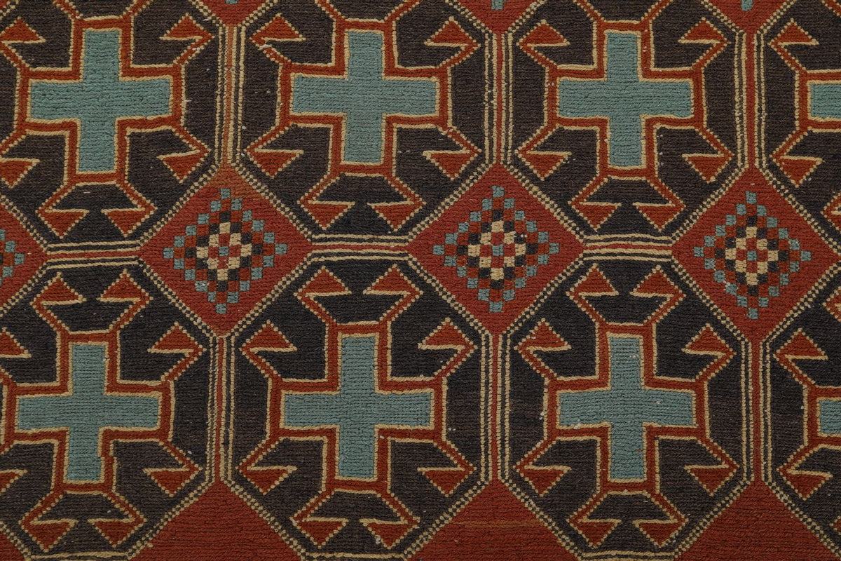 7x9 Brown and Red Turkish Patchwork Rug