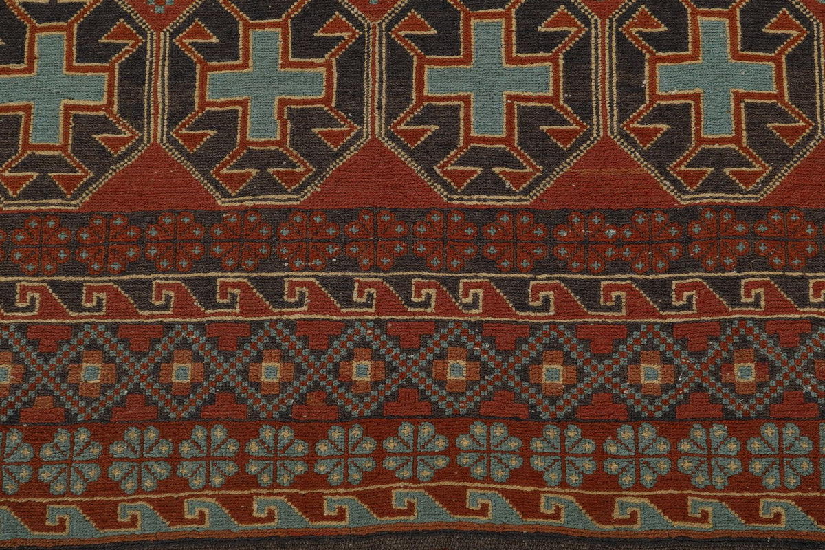 7x9 Brown and Red Turkish Patchwork Rug