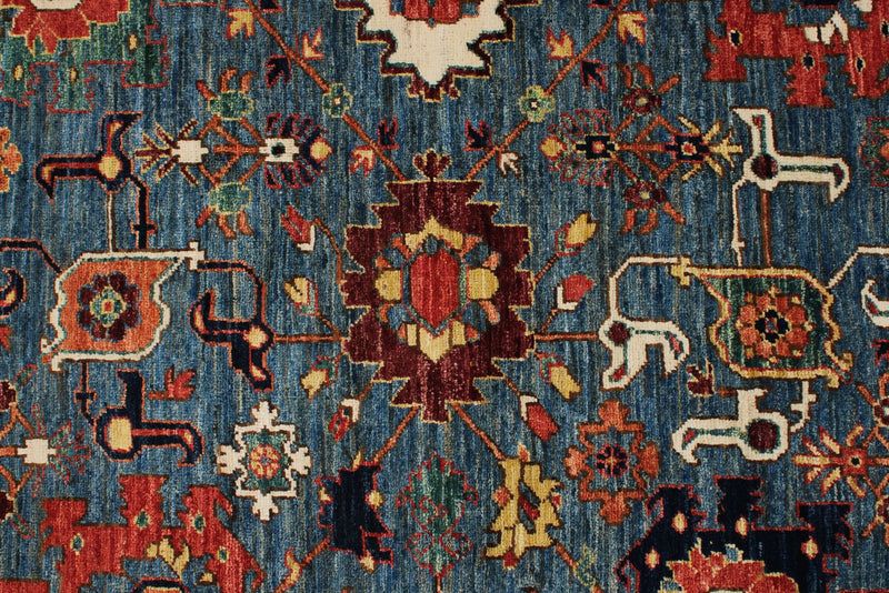 9x12 Light Blue and Rust Anatolian Traditional Rug