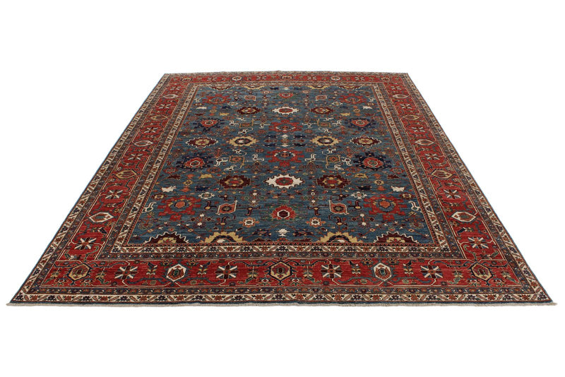 9x12 Light Blue and Rust Anatolian Traditional Rug