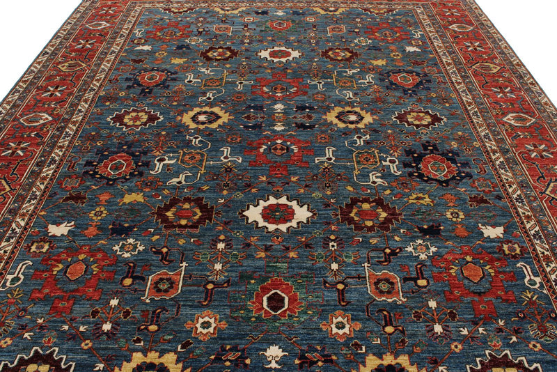 9x12 Light Blue and Rust Anatolian Traditional Rug