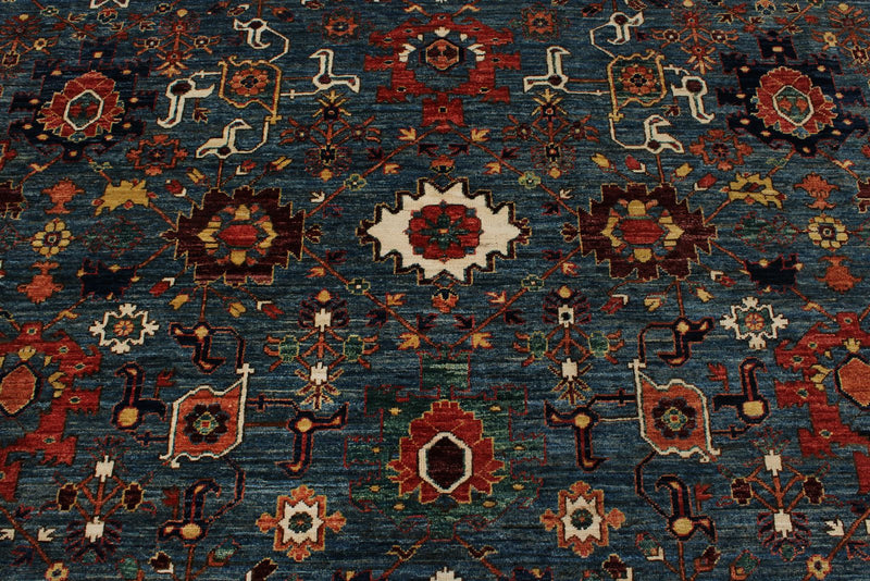 9x12 Light Blue and Rust Anatolian Traditional Rug