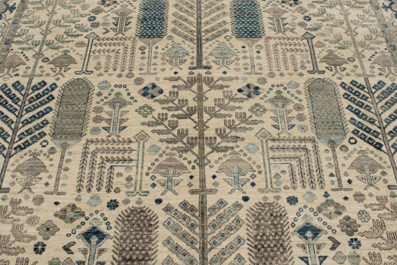 9x12 Ivory and Blue Anatolian Traditional Rug