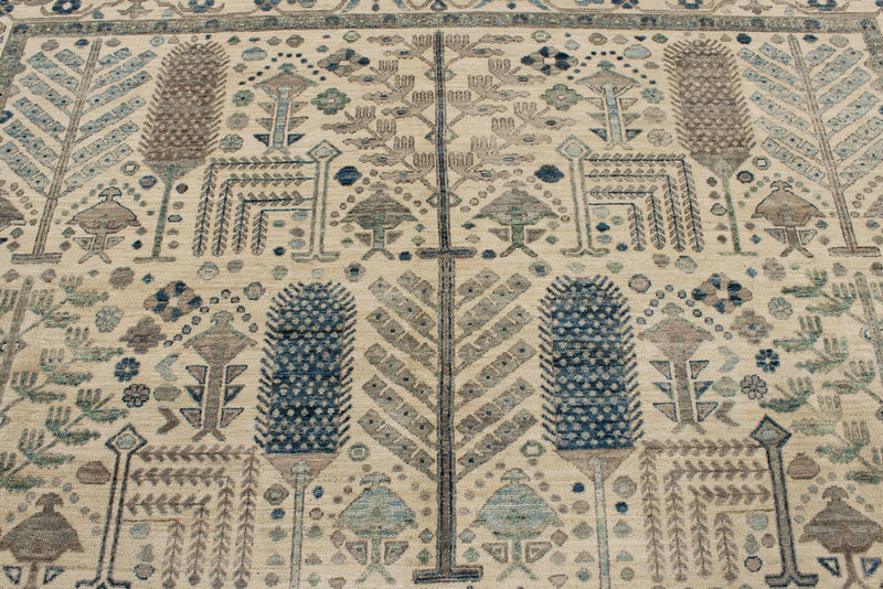 9x12 Ivory and Blue Anatolian Traditional Rug