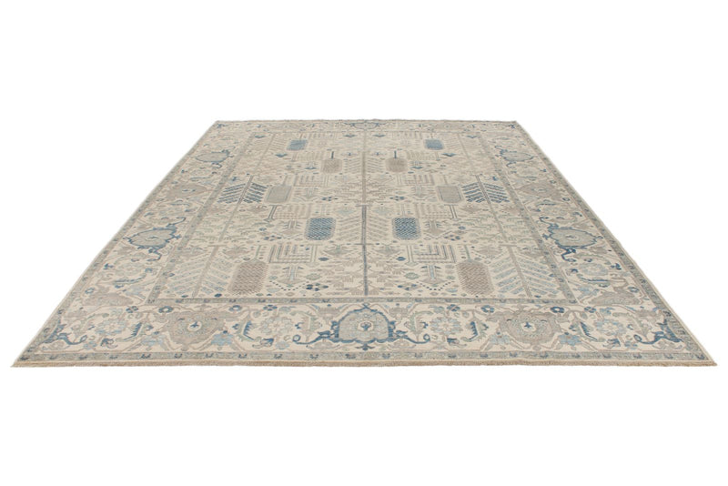 9x12 Ivory and Blue Anatolian Traditional Rug