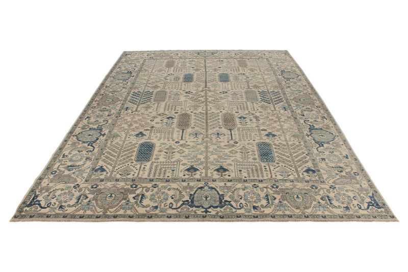 9x12 Ivory and Blue Anatolian Traditional Rug