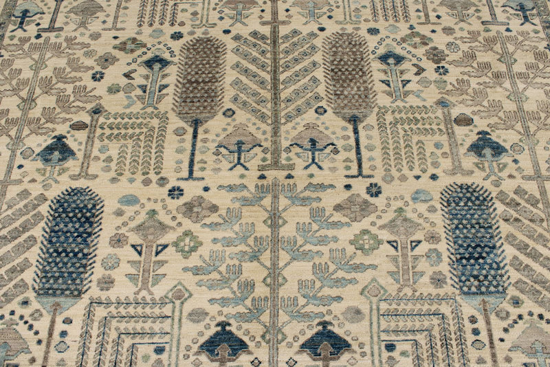 9x12 Ivory and Blue Anatolian Traditional Rug