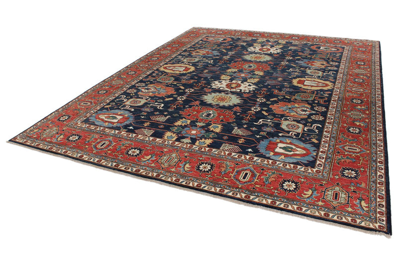 9x12 Navy and Red Anatolian Traditional Rug